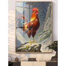 中式大公鸡中堂农村玄关风水壁画书房背景墙雄鸡图图片装饰画