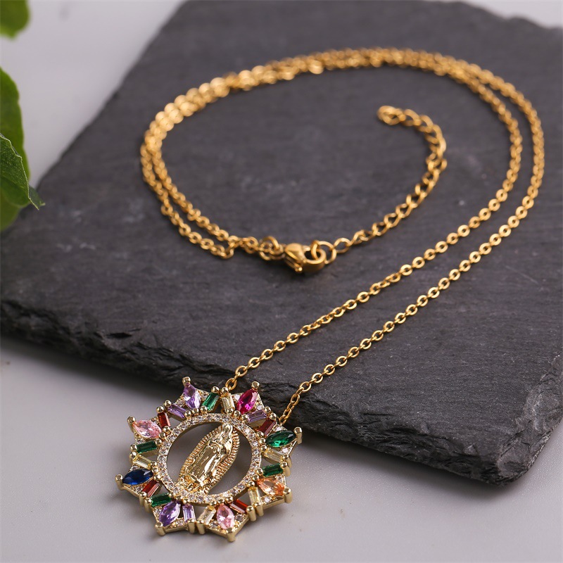Retro geometric copper inlaid zirconium necklace wholesale jewelry Nihaojewelrypicture4