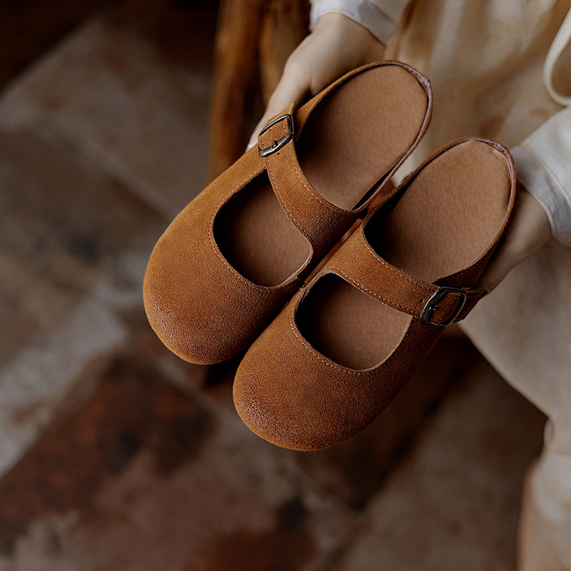 Suede leather summer retro women's slippers flat