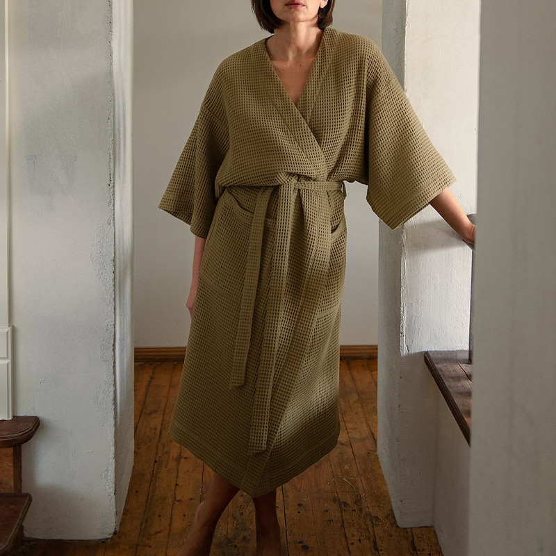 【Clearance Bargain】Japanese-Style Waffle Bathrobe for Women, Soft, Absorbent, Loose-Fitting, Suitable for Hotel, Sauna, and Home Wear