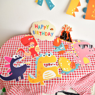Cute INS Style Dinosaur Theme Card Party Scene Birthday Decoration Kindergarten Room Activities Foreign Trade White Card