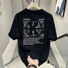 潮牌アメリカシンプルファッション純綿半袖tシャツ男性ゆるい重ポンド百合軽贅沢高級感半袖男