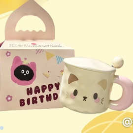 可爱小猫马克杯带盖陶瓷水杯送女生日高颜值有意义礼品情侣