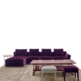 Italy imported creative designer furniture leather fabric modern simple straight row corner multi-person sofa