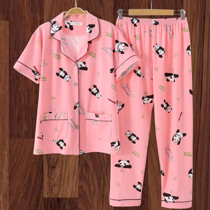 100% algodón más el tamaño de los pijamas de las mujeres Primavera, Otoño e Invierno manga larga suelta de mediana edad y joven confinamiento desgaste del hogar traje de verano