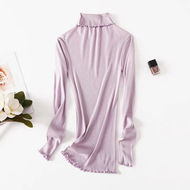 Export Original Single Silk Cotton Backing Shirt Candy Color High Neck Long Sleeve Women's Sweater Thread High Elastic Average Size