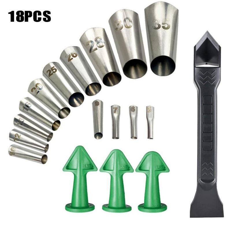 跨境18件套美缝工具不锈钢带标涂抹喷嘴玻璃胶分配密封胶清洁刮刀