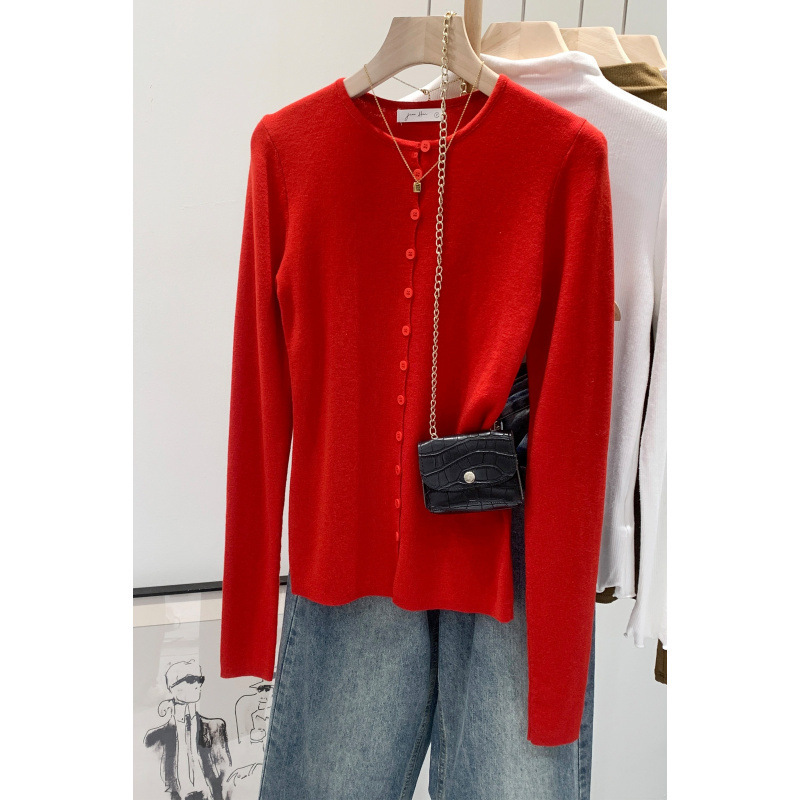 Christmas and New Year Wear Red Cardigan Sweater Jacket for Women Autumn and Winter 2025 New Niche Beautiful Knitted Knitwear Top