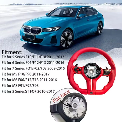 Suitable for BMW F10 F15 F20 F22 F30 F32 F36 F40 red leather semi-perforated steering wheel (Steering wheel) - flat-mouth