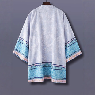 Mint Green Floral Print Spring and Summer Kimono Cardigan Men's and Women's Street Leisure Travel Beach Tops Shirt