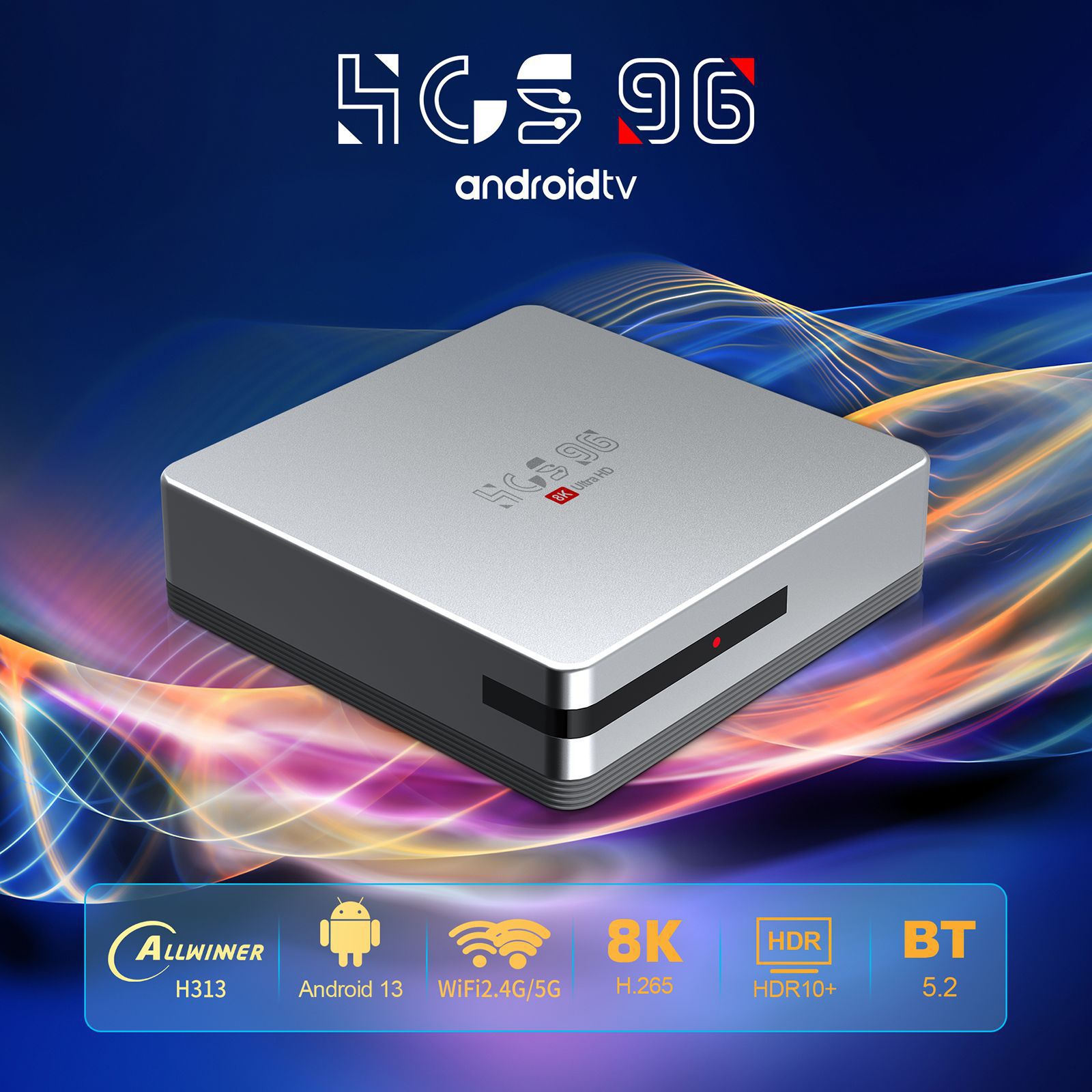 Cross-Border Hcs96 Silver Game Set-Top Box Android 14 Set-Top Box 4K Hd Bluetooth Wifi6 Bluetooth Voice Remote Control