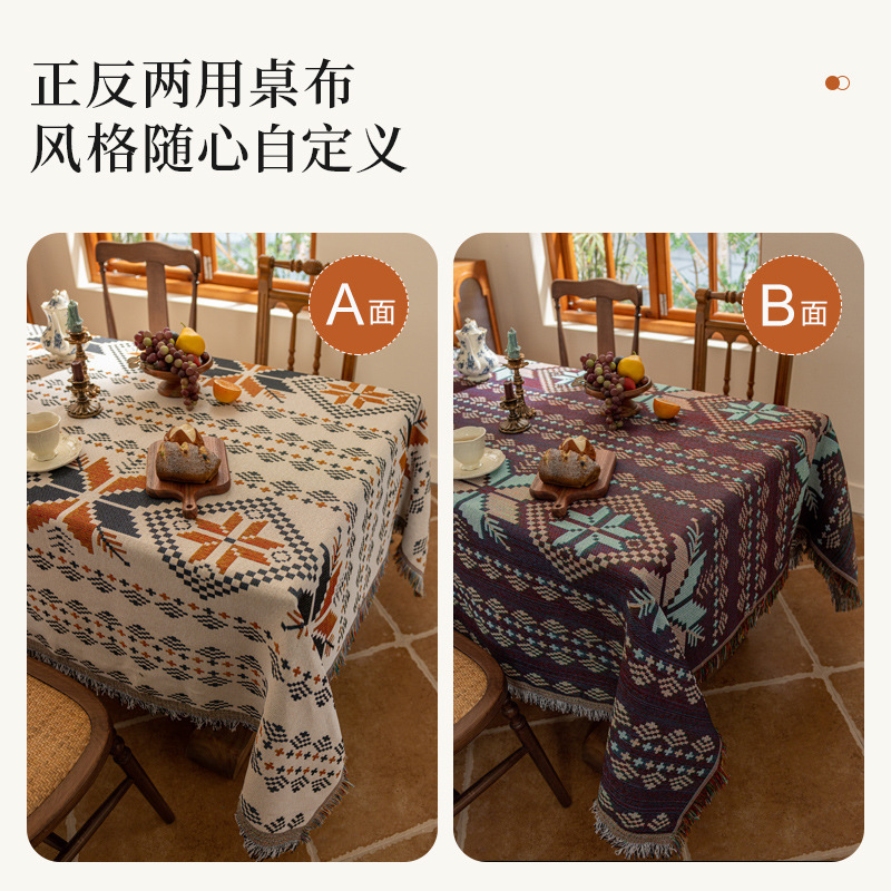 Topa de mesa de estilo bohemio al aire libre de doble cara para acampar almohadilla de picnic de diseño de tela rectangular