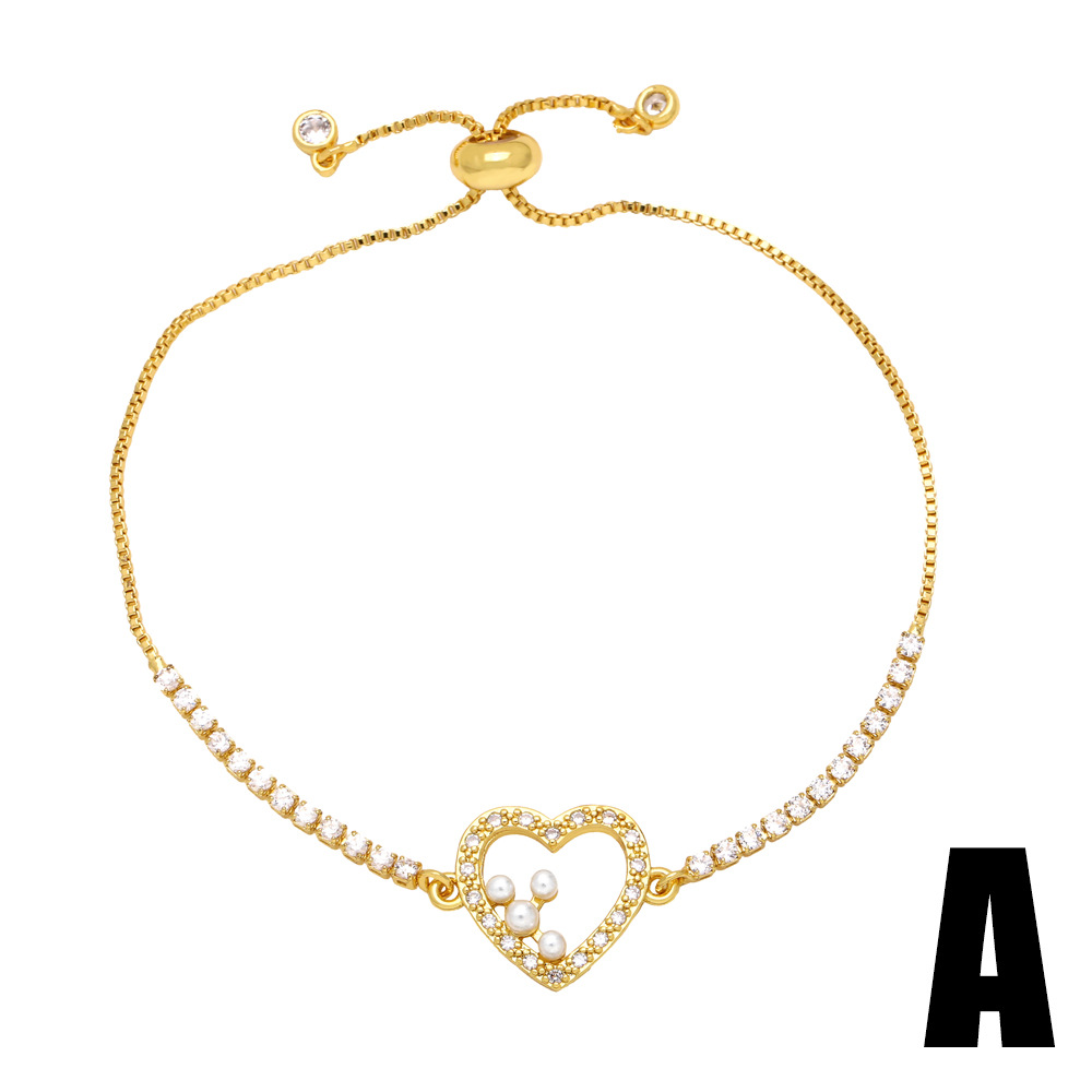 Fashion Heart Shape Copper Inlay Artificial Pearls Zircon Bracelets 1 Piece