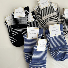 2022秋冬四季新細條紋中筒女士襪子休閒堆堆襪女