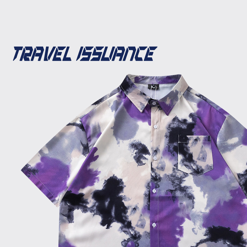 A generation of new purple smoke original tide brand personality printing new bf loose short sleeve shirt for men and women