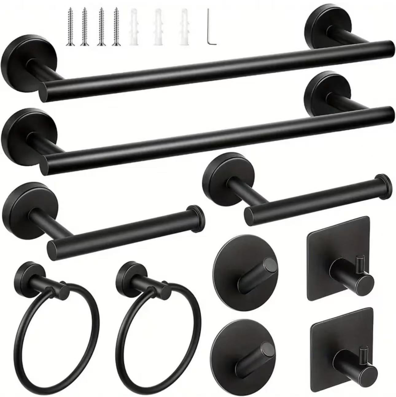 Cross-border 304 barra de toalla de acero inoxidable conjunto negro sin perforación de baño accesorios de baño gancho de toallas de baño