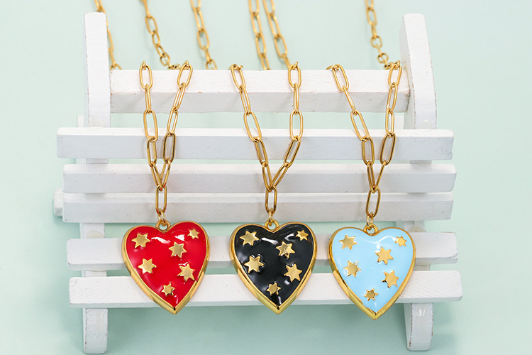 Necklace Classification Wedding, Travel Occasion Fashion Creative Dripping Oil Pentagram Heart-shaped Copper Clavicle Chain