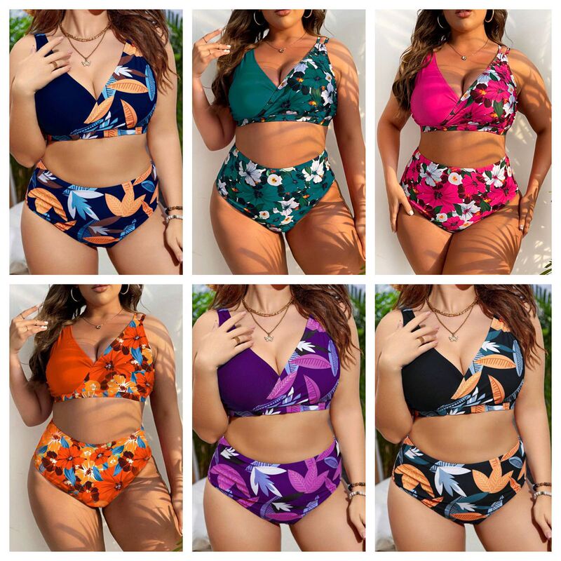 2025 European and American Plus-Size Swimwear Bikini Set Sexy Push-Up Two-Piece