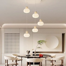 餐厅灯吊灯北欧奶油风网红温馨南瓜吧台灯简约现代长条三头饭厅灯