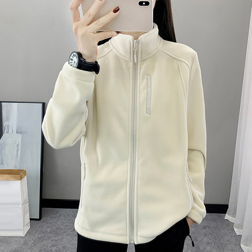 Spring and Autumn Fleece Jacket for Women Outdoor Warm and Breathable Open Cardigan with Stand Collar Slimming Fleece Jacket for Men Mountaineering Cross-border Use Only