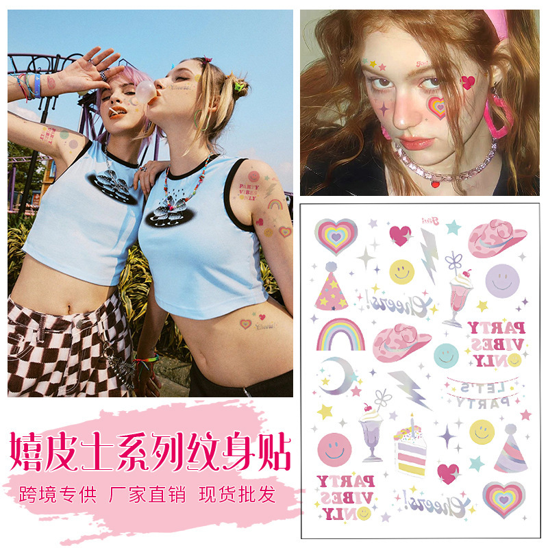 Cross-border New Pink Rainbow Tattoo Sticker Advanced Sense Cute Party Makeup Spak Spak Spak