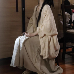 中式禅意飘逸外套棉麻清冷茶服汉服新中式半身裙中国风杏色吊带