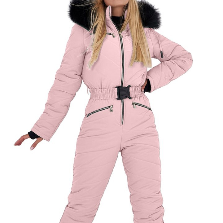 Cross-border e-commerce, Amazon Europe and America, winter sports hooded onesie ski suit, solid color, warm long-sleeved outdoor cotton coat