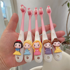 A Pink Princess Cartoon Children's Soft Hair Toothbrush with Non-Slip Handle for Cleaning Teeth, Suitable for Girls and Babies, Wholesale