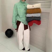 高领慵懒风针织开衫女秋冬新款时尚韩版宽松长袖软糯毛衣外套上衣