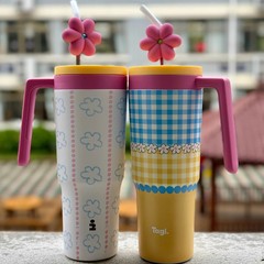 Tagi. 怦怦花田吨吨杯大容量车载保温杯冰霸杯吸管杯不锈钢水杯