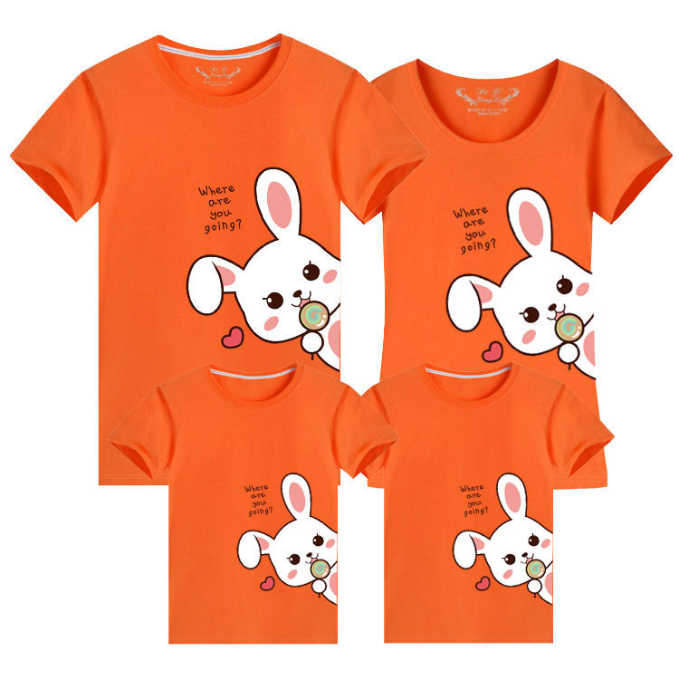 2023 conejo año padre-hijo T-shirt Año Nuevo rojo nacimiento año familia tres familia bendición seguro feliz manga corta moda