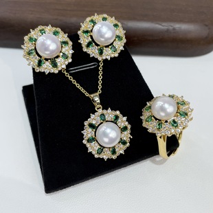 2025 New Natural Freshwater Pearl Multi-drill Three-piece Set Tiktok Fast Hand Red Riding Book Explosions Hot Selling