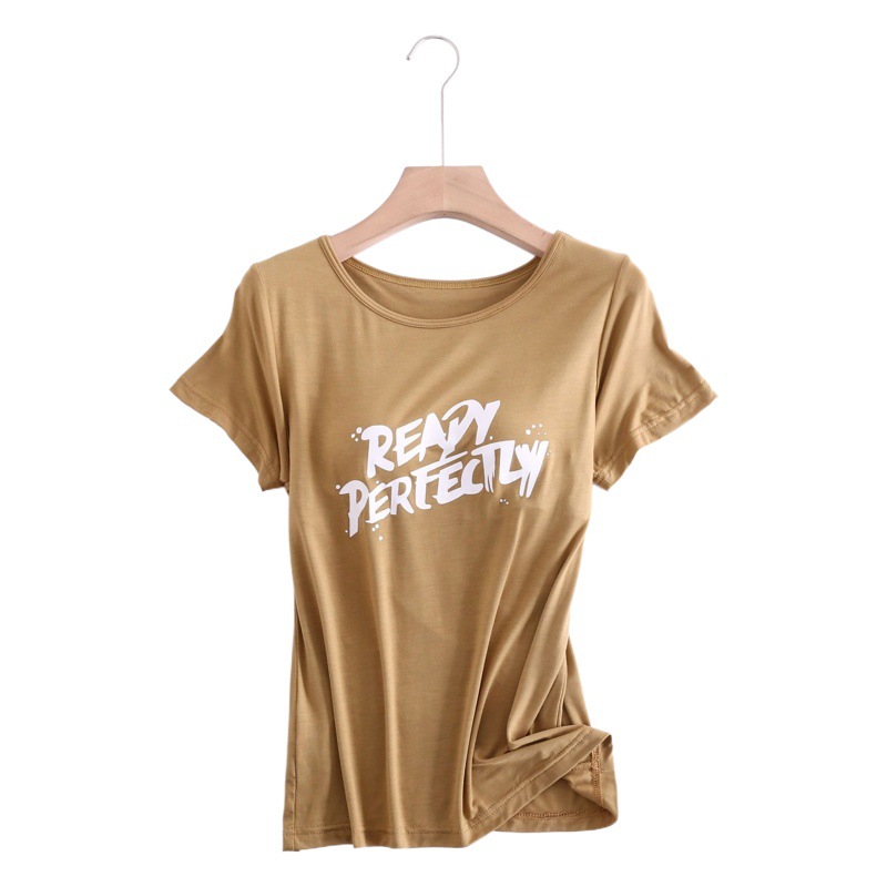 Modal Printed Women's Short Sleeve with Chest Pad No Steel Rings Loose Version Short Sleeve bra-t Cup One-Piece Half Sleeve