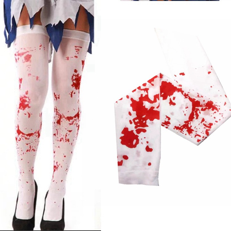 Stock al por mayor medias de sangre de Halloween, medias de sangre de pascua zombie, maquillaje de baile, disfraz de enfermería, medias sangrantes