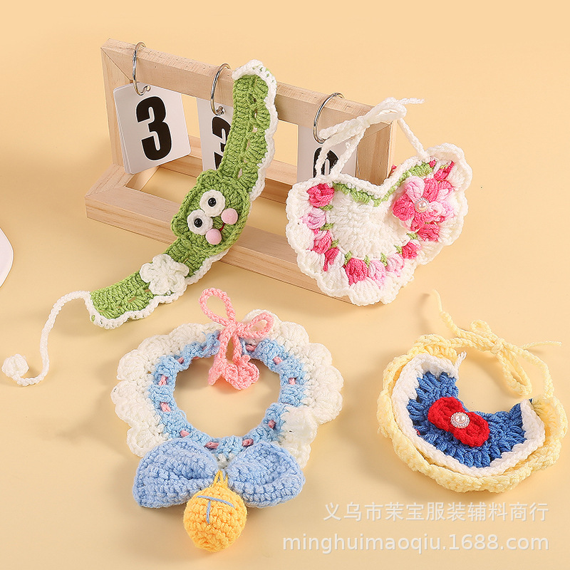 Pet Handmade Knitted Collar Cute Cat Knitted Slippery Towel Baby Cat Neck Ring Small Dog Dog Neck Jewelry