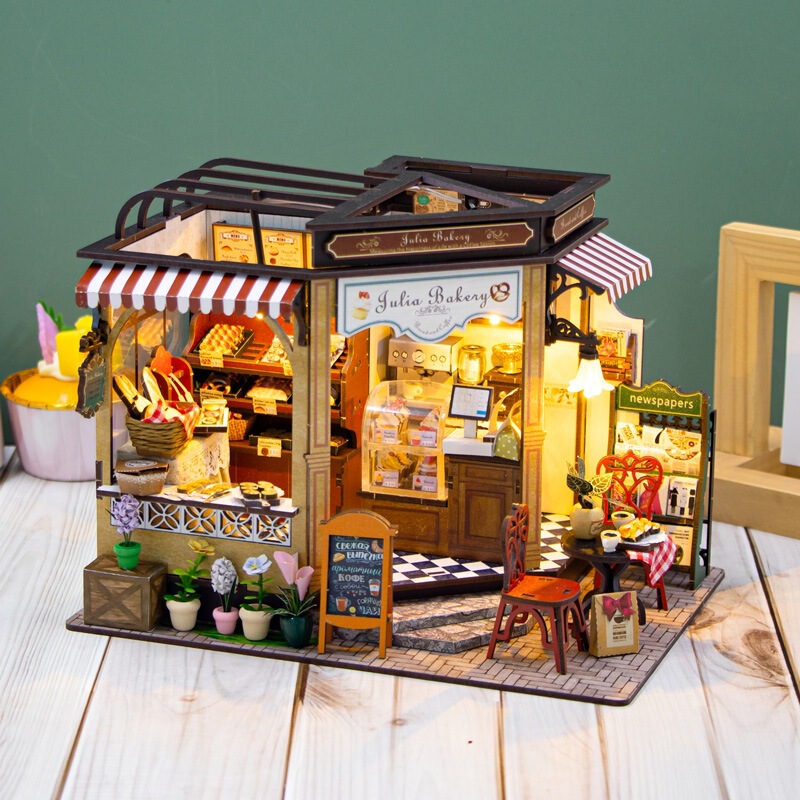 Hon Da diy キャビンベーカリー 3D 立体組み立てブックスタンド建築モデル大人の減圧おもちゃギフトとして|undefined