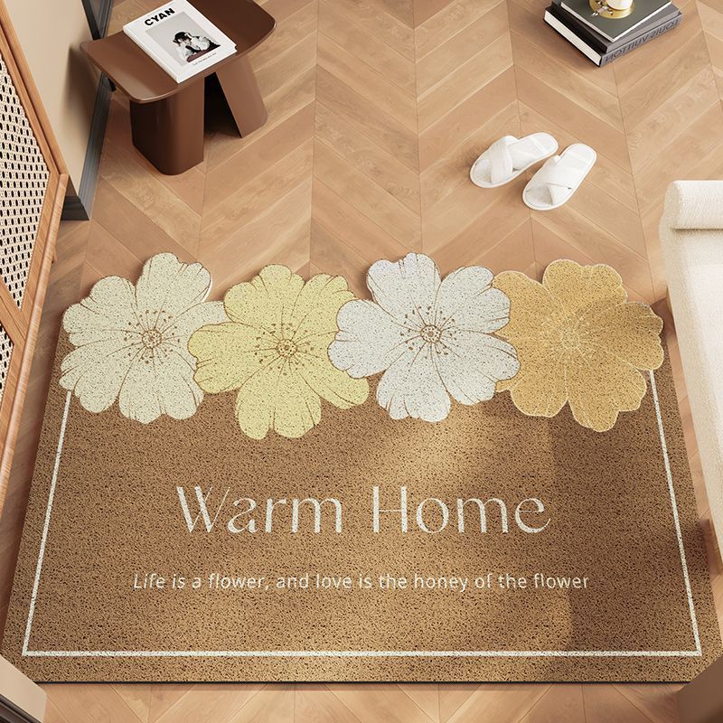 花柄の玄関シルクサークルフロアマットはカットして泥をこすることができ、玄関ドアのフロアマットは汚れにくくお手入れが簡単な滑り止めマットです。|undefined