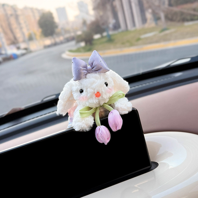 Decoración de coche de conejo Pantalla de control central de coche Muñeca de fiesta Pantalla de visualización Decoración de pantalla Accesorios de coche Muñeca linda mujer