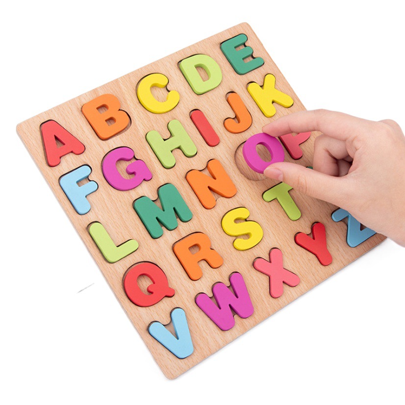 3D tridimensional rompecabezas de madera digital forma carta rompecabezas bloques de construcción a juego tablero de agarre de mano juguetes educativos para niños al por mayor