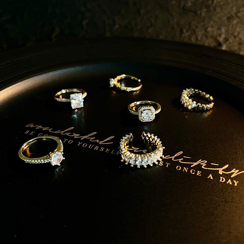 Simple Style Square Heart Shape Snake Copper Plating Inlay Zircon Open Ring 1 Piece