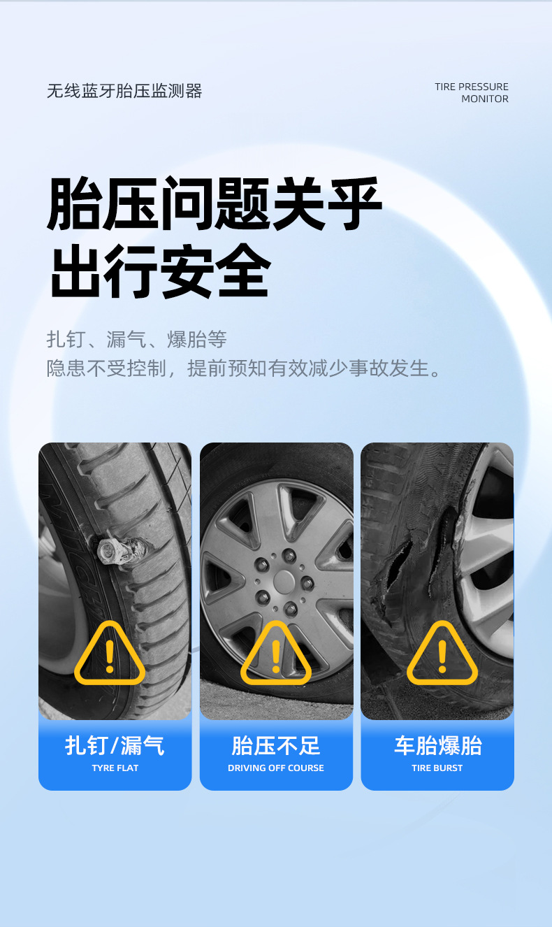 Bluetooth Tire Pressure Monitor External Car and Motorcycle Tire Pressure and Temperature Wireless Mobile Phone Alarm Two and Four Wheel Tpms