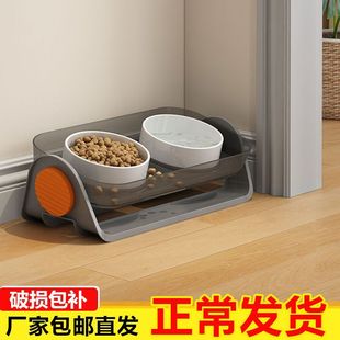 Cat Bowl Ceramic Double Bowl Cat Food Bowl Cat Drinking Water Dog Food Bowl Protects Cervical Spine High Leg Garfield Flat Face Bowl