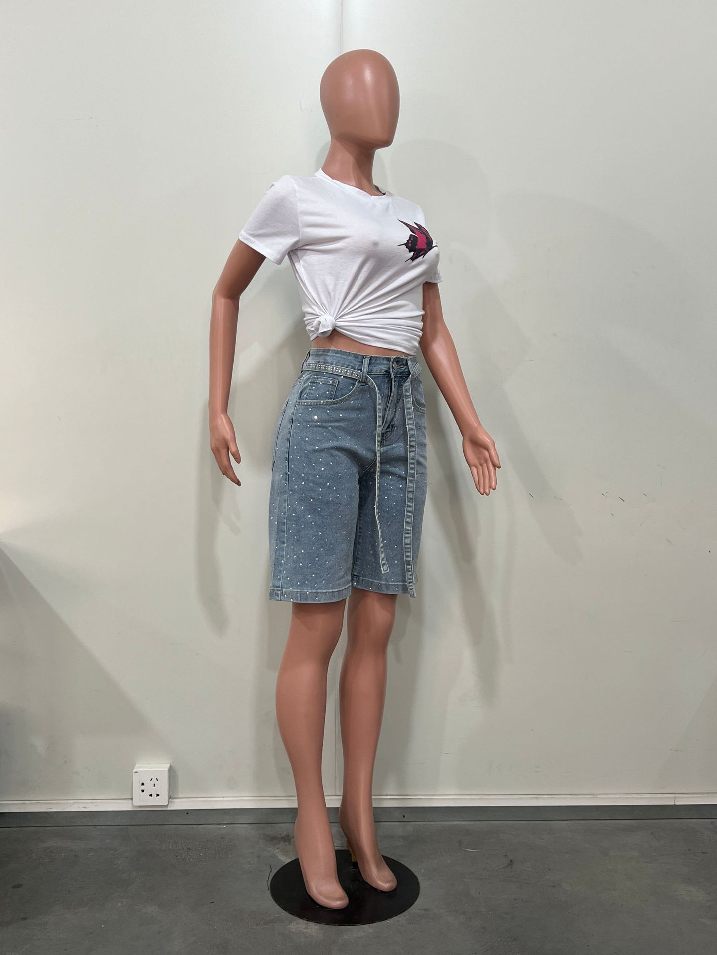 Damen Jeans Mit Strassgürtel Und Pünktchenmuster Weiter Schnitt_voghion.com