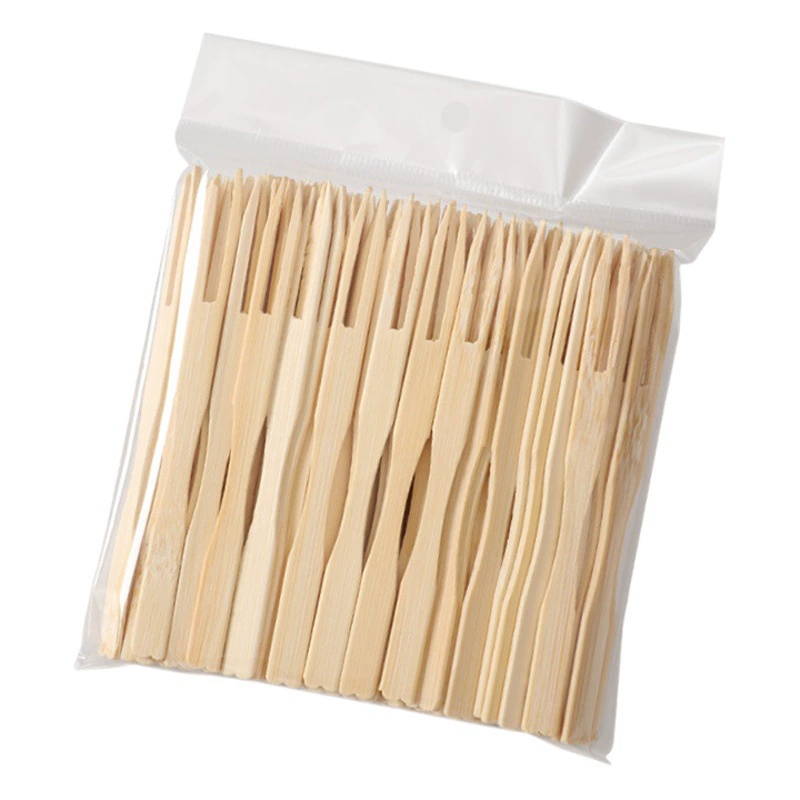 Вилка для торта вилка для десерта вилка с двумя зубьями Отель Ресторан фруктовый знак 100 бамбуковая Одноразовая Вилка для фруктов