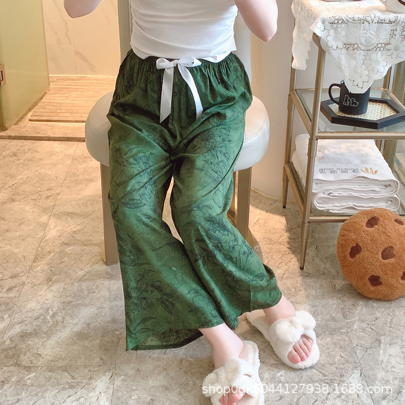Pajama Pants Cotton Silk Women's Summer plus size Loose Trousers Cotton Silk Pajamas Women's Thin Rayon Home Pants Wide Leg Pants