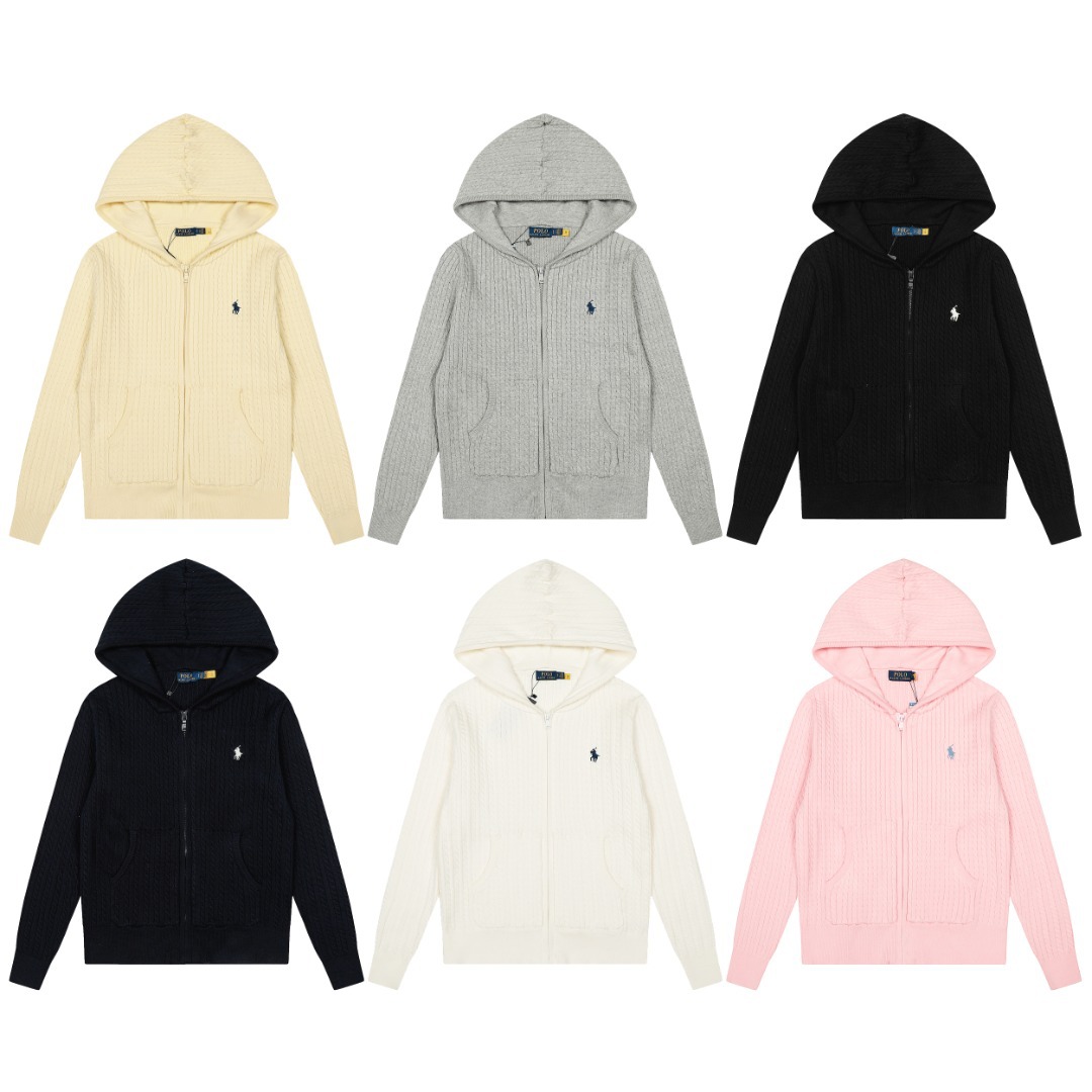 2025 New Rl Zipper Knitted Cardigan Jacket for Women, Small Twist Horse Embroidery Knitted Hooded Sweater for Women