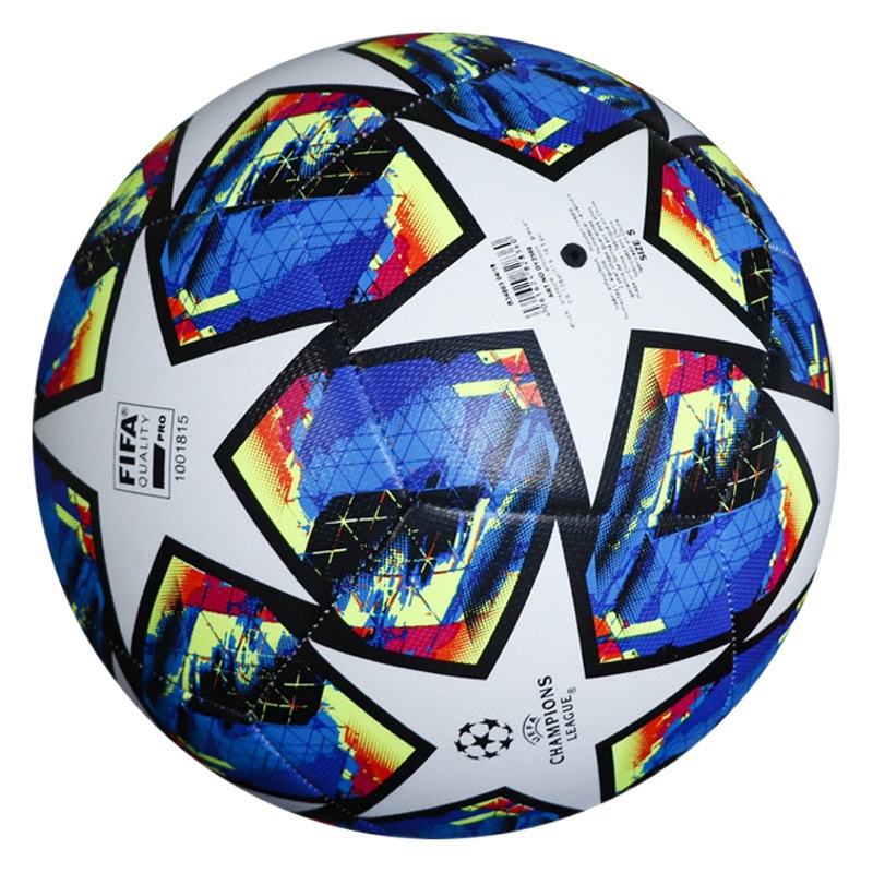 Campeonato de la Liga de Campeones Fútbol cosido a mano pu4 No. 5 Fabricantes de fútbol al por mayor comercio exterior emitido estrella azul y blanca