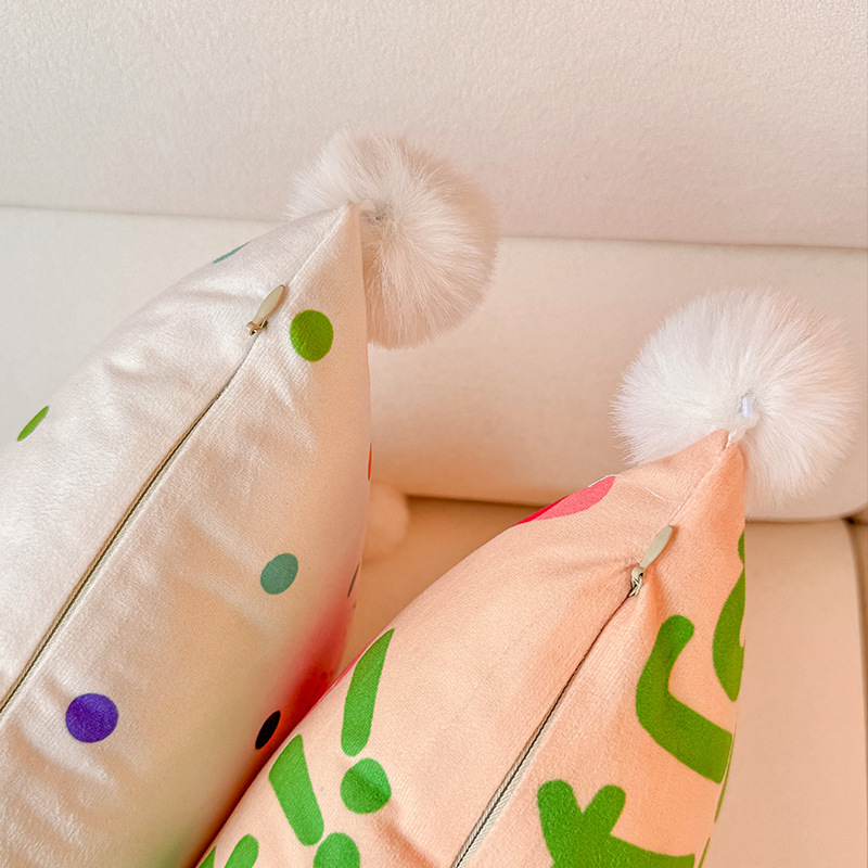Almohada con estampado de terciopelo holandés de animales pequeños, funda de almohada, sala de estar, sofá, almohada, impresión de cabecera, almohada de cintura abstracta, bola de pelo