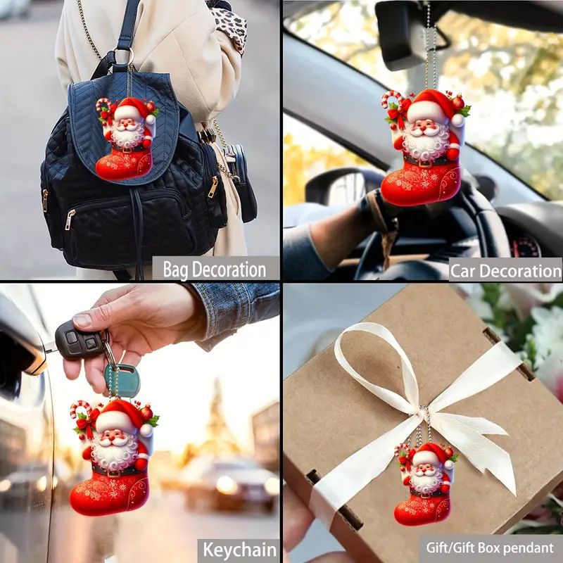 Nuevos productos de Navidad Santa serie de decoraciones de árbol de Navidad para automóviles colgante acrílico image 4