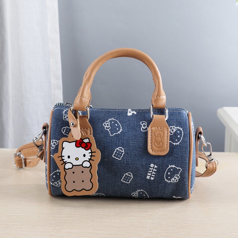 New Versatile Kitty Cat Denim Bowling Bag, Cute Hand-Held Crossbody Bag, Fashionable Denim Color-Blocking Handbag New Versatile Kitty Cat Denim Bowling Bag, Cute Hand-Held Crossbody Bag, Fashionable Denim Color-Blocking Handbag